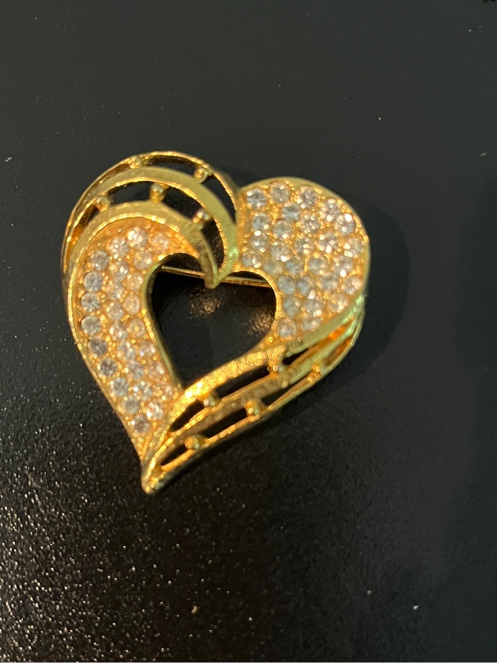 Albert Weiss Gold-Tone Heart Brooch with Clear Crystals